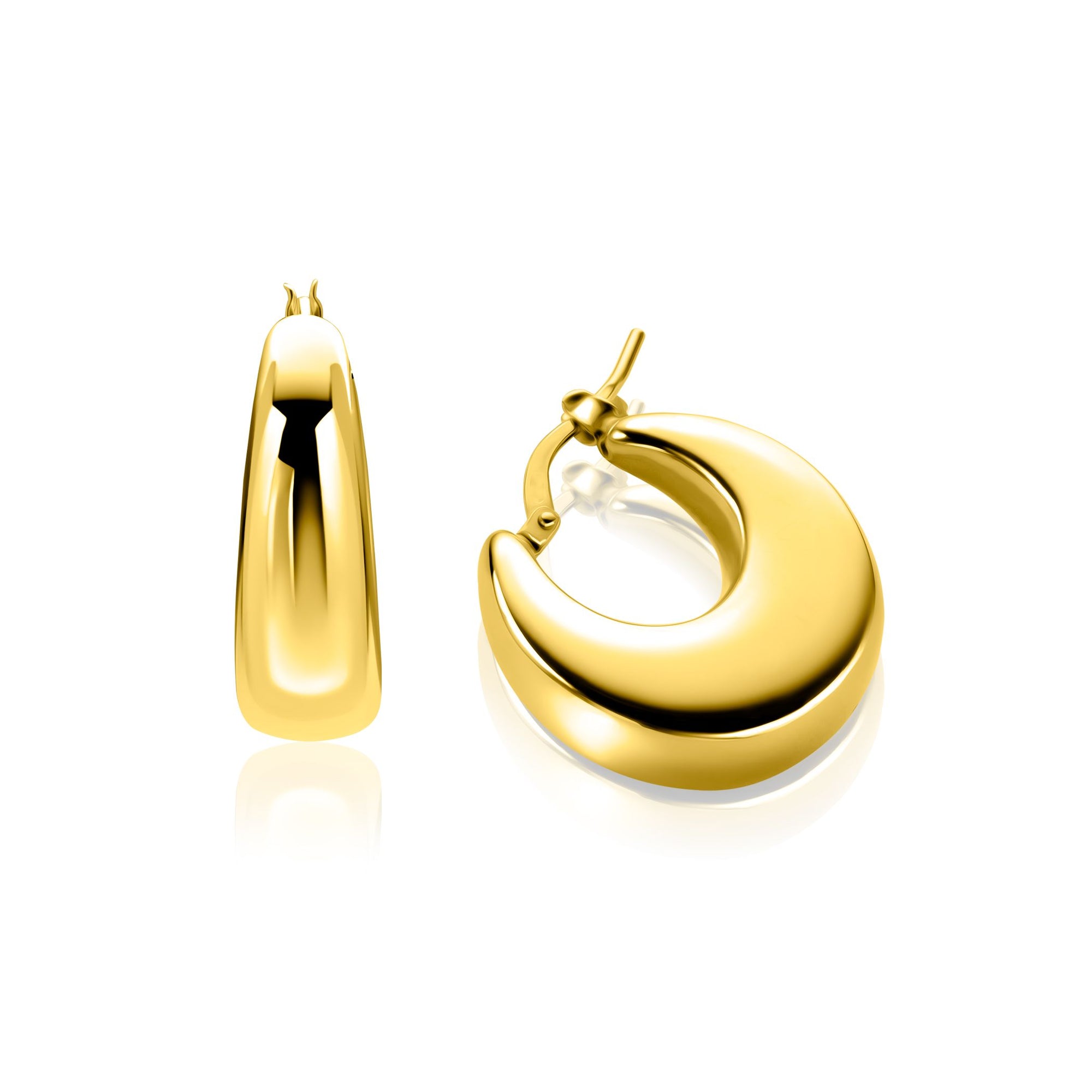 ZINZI gold plated zilveren oorringen met brede buis (7mm) en rond aflopend, handige bovensluiting 22mm ZIO2751G - PansiteNederland.nl
