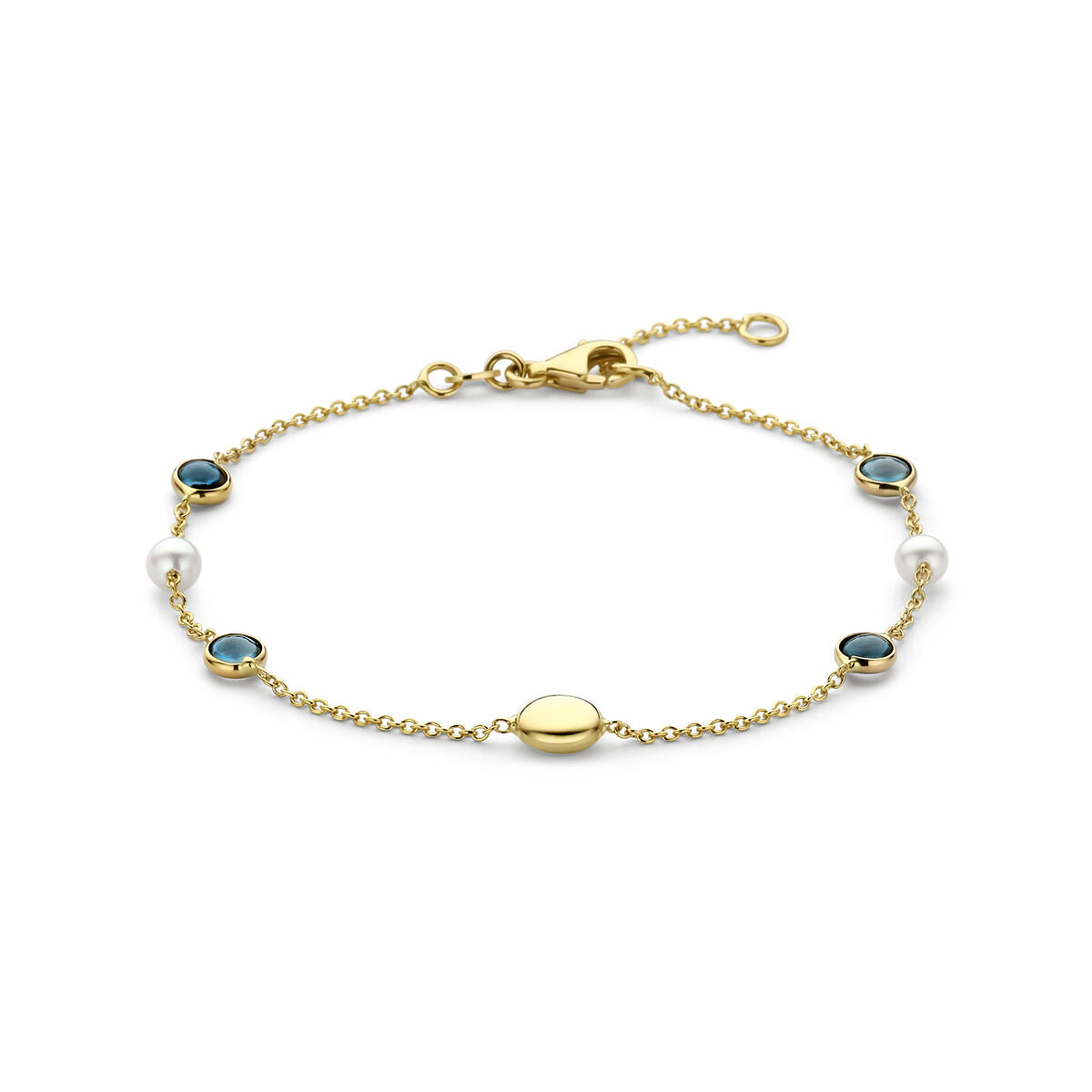 Armband parels en london blue topaas 17 - 19 cm 14K geelgoud