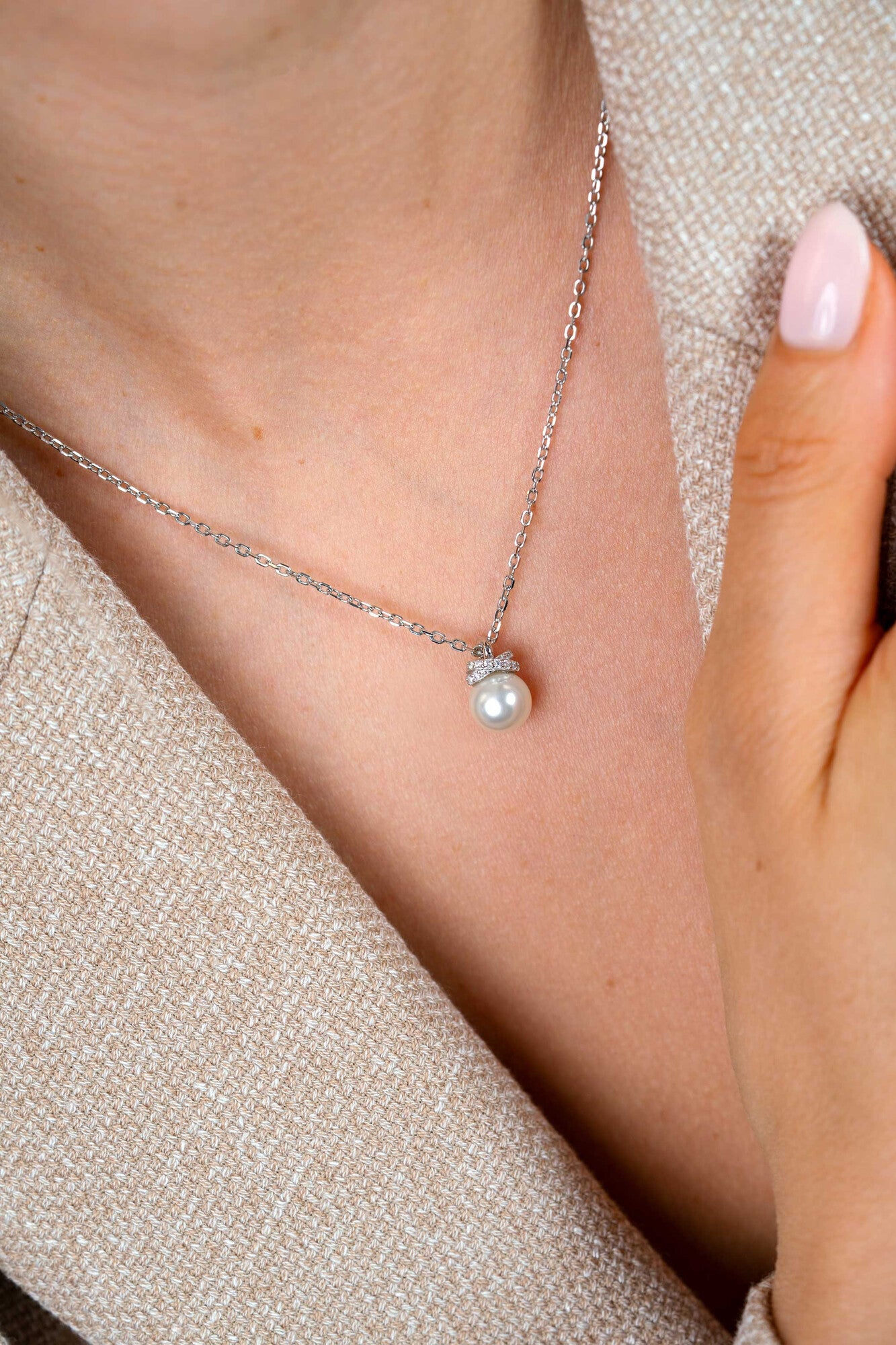 ZINZI Zilveren Ketting met Parel en Zirkonia ZIC2863