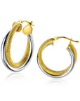 Zinzi Gold 14 krt gouden bicolor oorringen waarbij sierlijk twee buizen over elkaar lopen. Voor een mooie multi-look uitstraling. ZGO336
