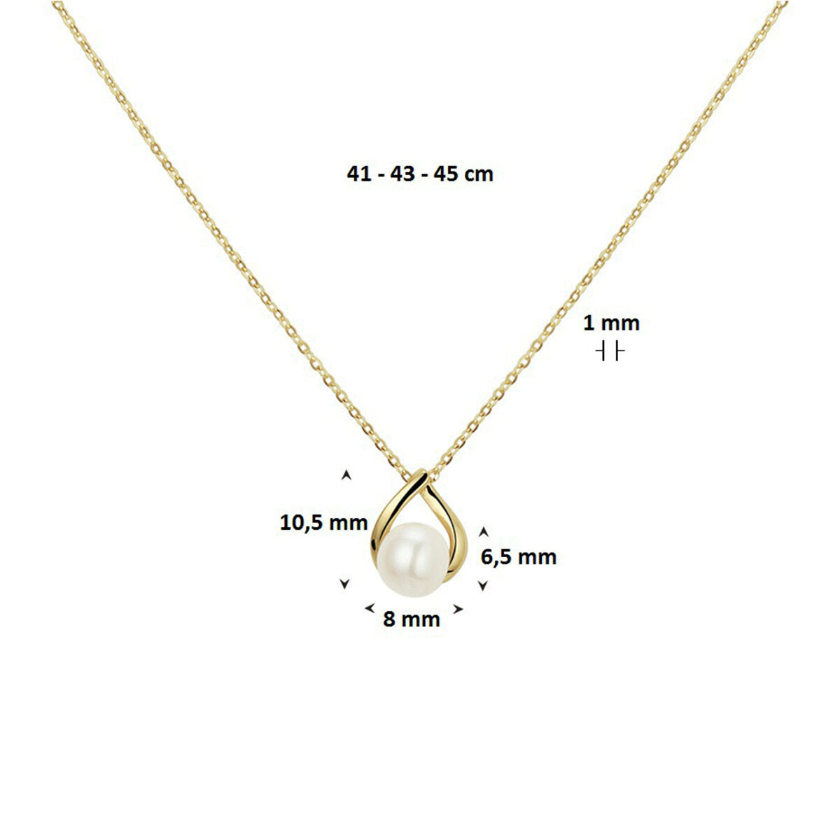 14K geelgoud collier parel 41 - 43 - 45 cm 4018726 - PansiteNederland.nl