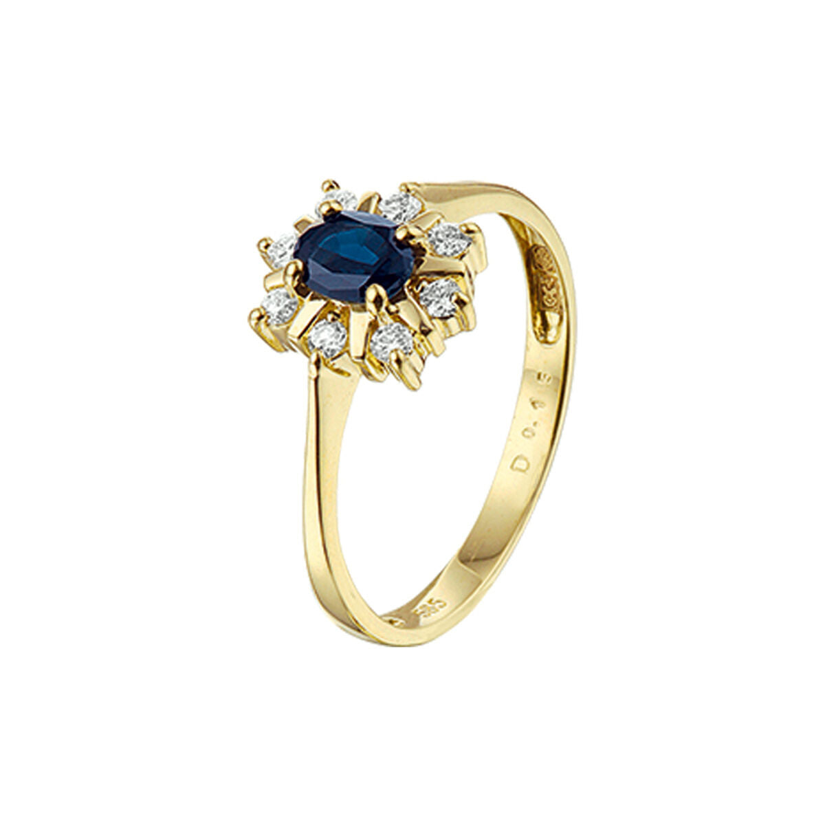 14K Geelgouden Ring met Diamant en Saffier