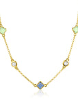 ZINZI Gold Plated Zilveren Schakelketting met Mintgroene & Blauwe Klavers 40-45cm ZIC2763