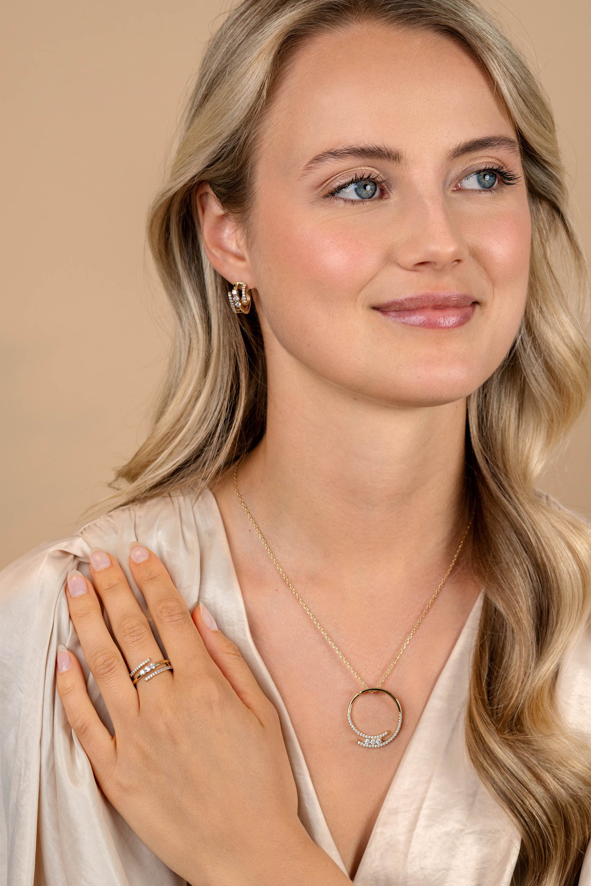 ZINZI gold plated zilveren multi-look ring met 3 rijen zirkonia&#39;s ZIR2645Y