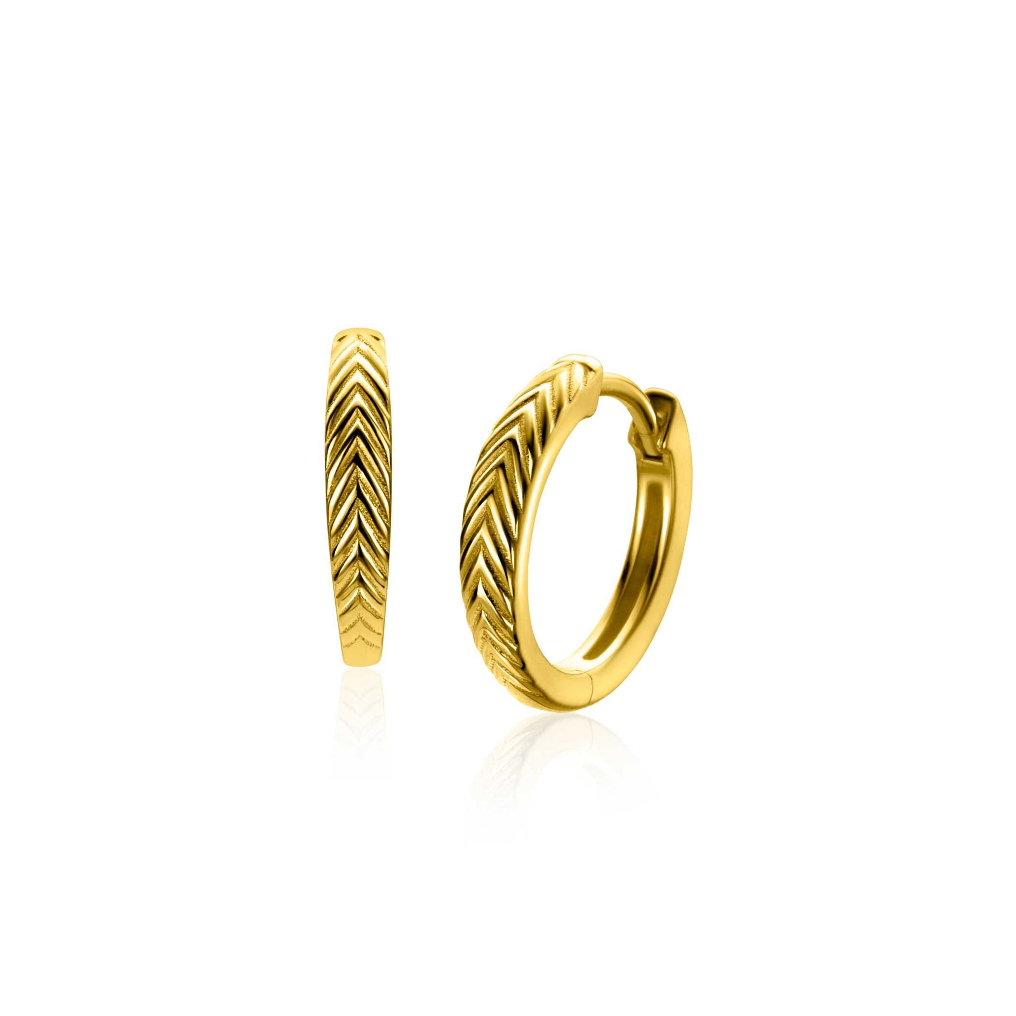 Zinzi gold plated zilveren oorringen met veertjesmotief 3mm breed en luxe klapsluiting 15mm – ZIO2644G - PansiteNederland.nl