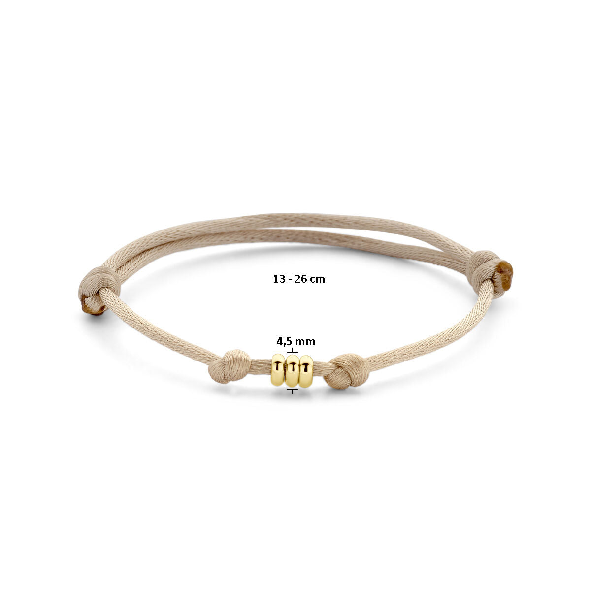 Fantasy Collection Armband satijn beige 13 - 26 cm 14K goud met rubber/nylon/leer