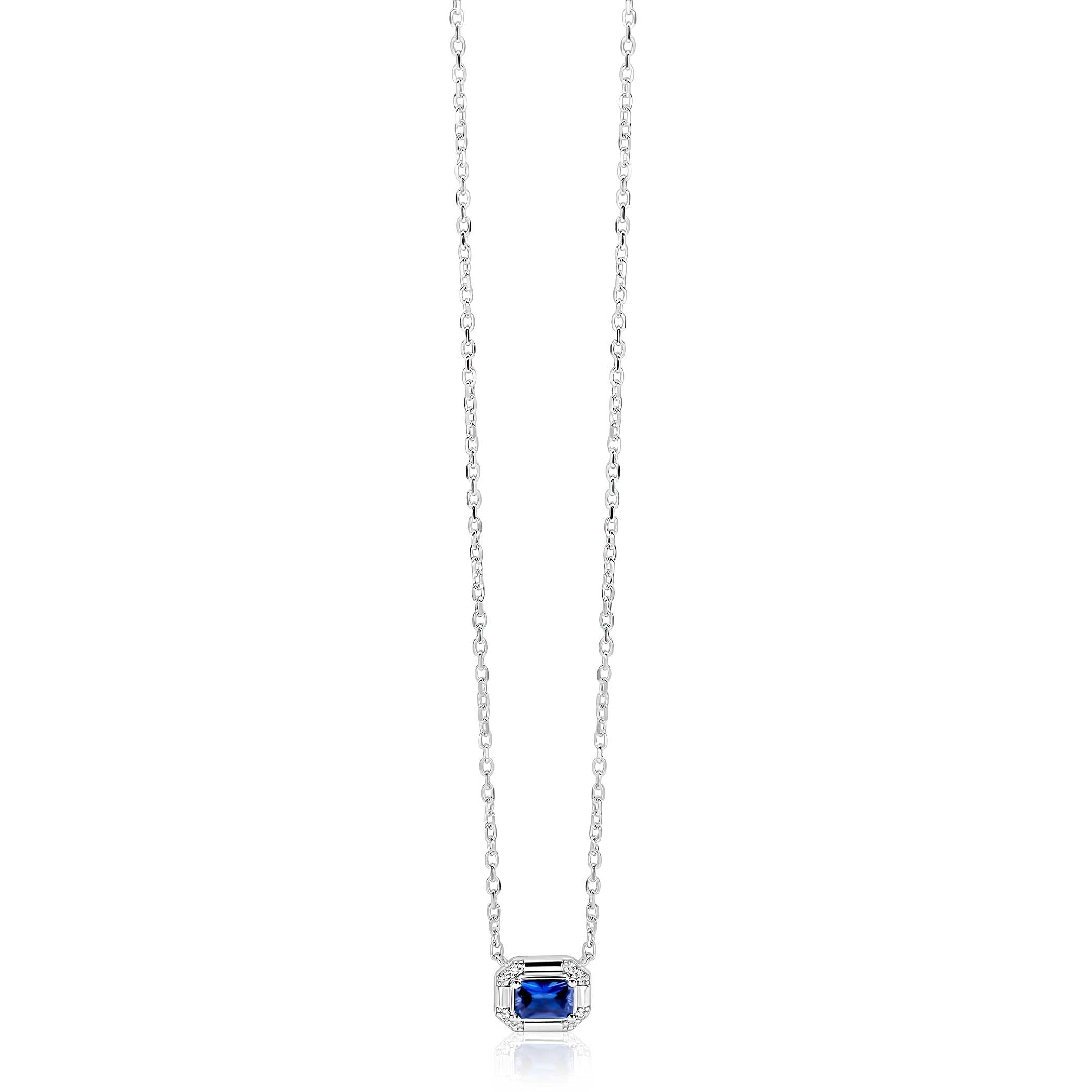 ZINZI Zilveren Ketting met Blauwe Kleursteen - ZIC2803B