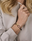 18K geelgouden armband zwart leer 15 - 26 cm - 7000397