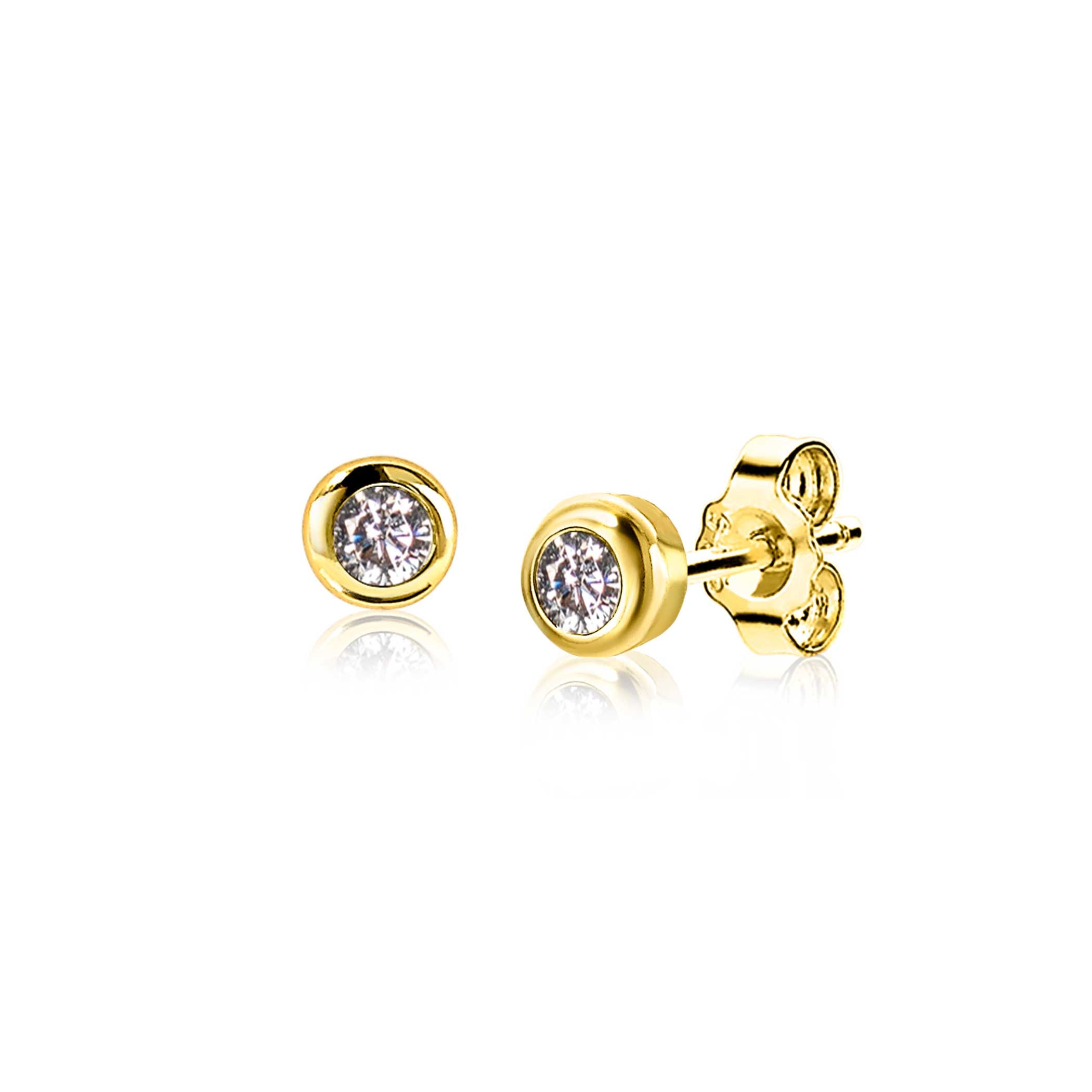 ZINZI APRIL oorknoppen 4mm gold plated met geboortesteen diamant wit zirconia oorbellen