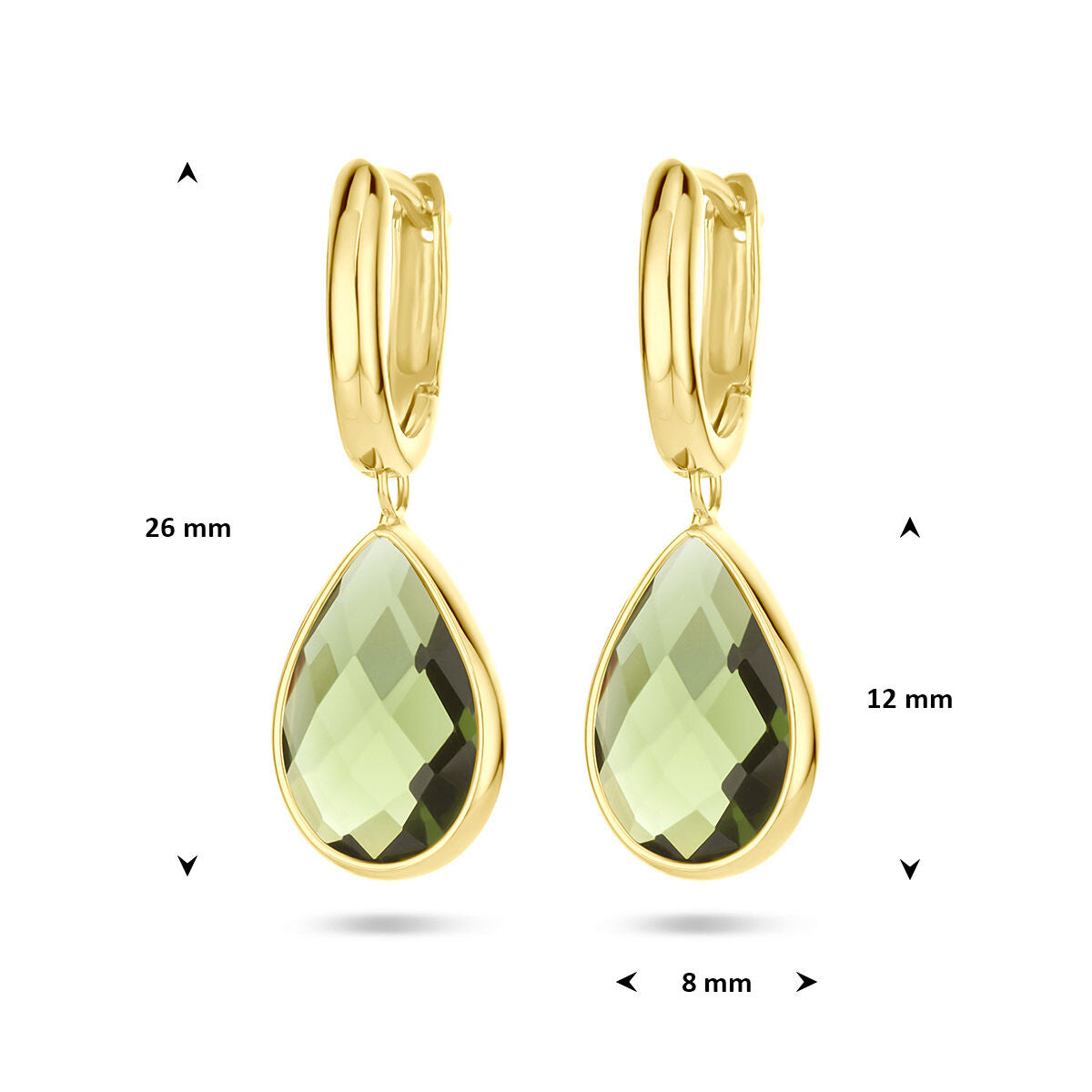 Fantasy Collection Oorbellen groen kwarts 26 mm 14K geelgoud