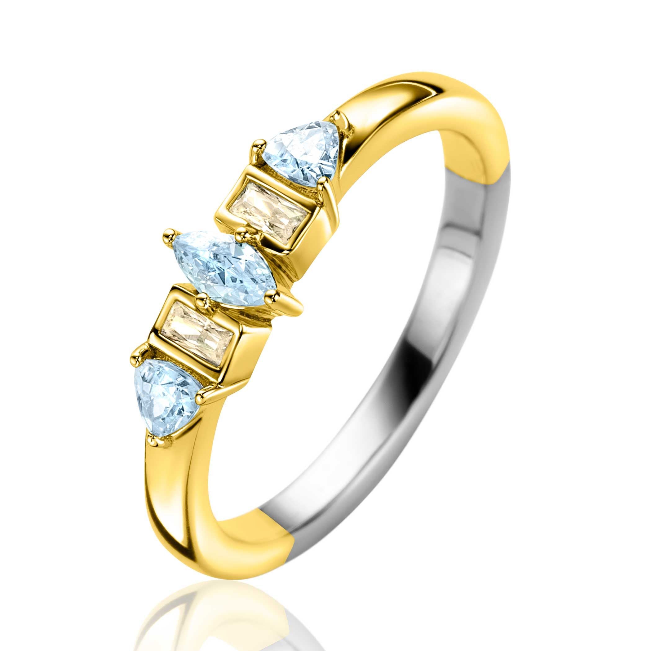 ZINZI Verguld Zilveren Ring met Blauwe Zirkonia - ZIR2630B