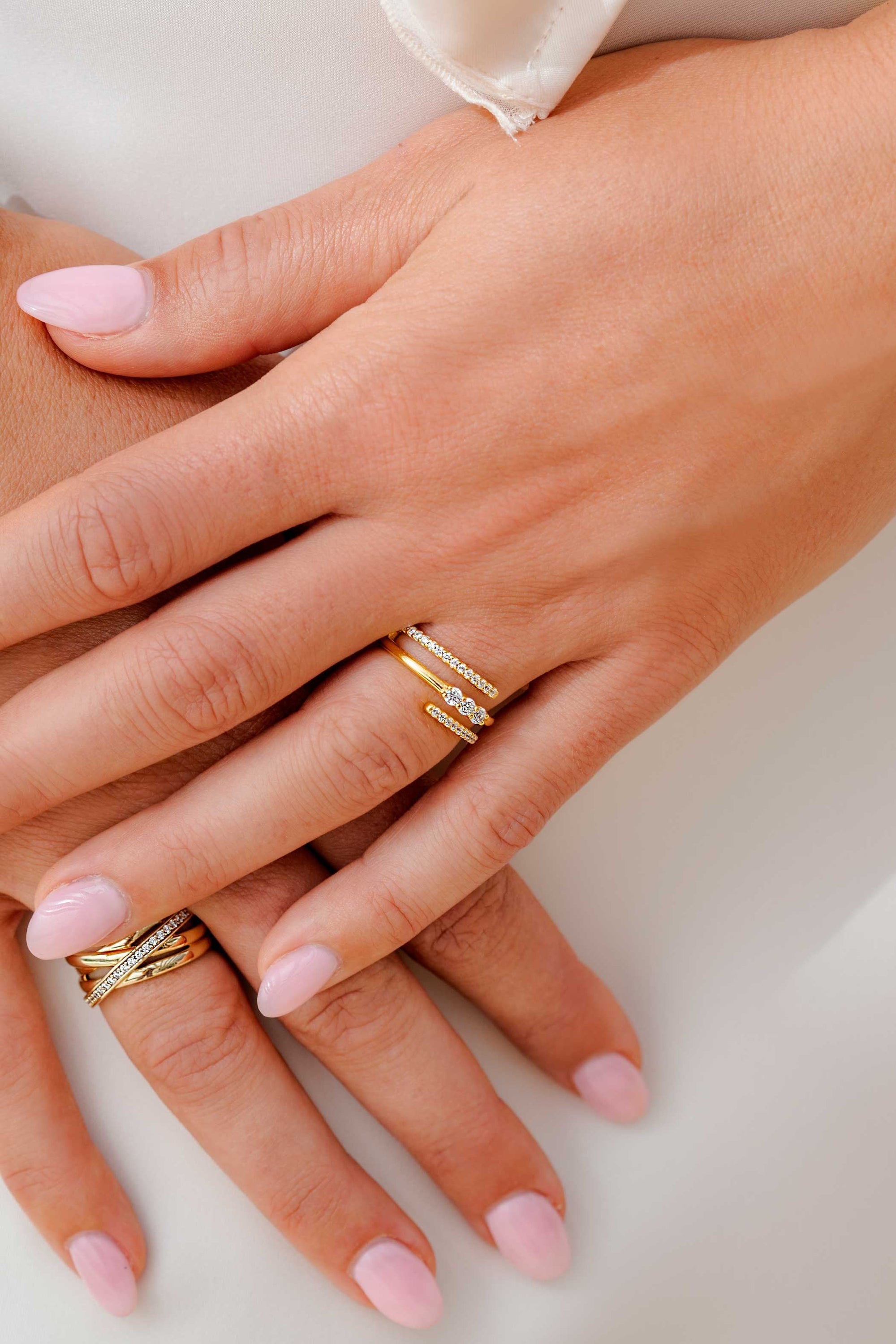 ZINZI gold plated zilveren multi-look ring met 3 rijen zirkonia&#39;s ZIR2645Y