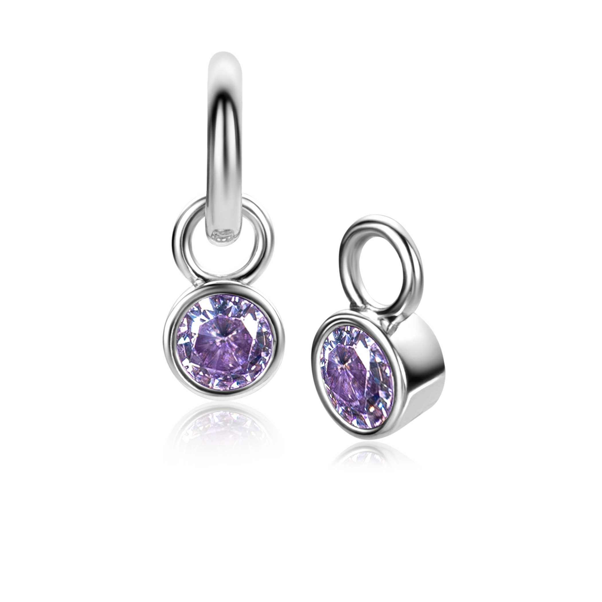 ZINZI JUNI oorbedels zilver met geboortesteen licht paars amethist zirconia (excl. oorbellen)