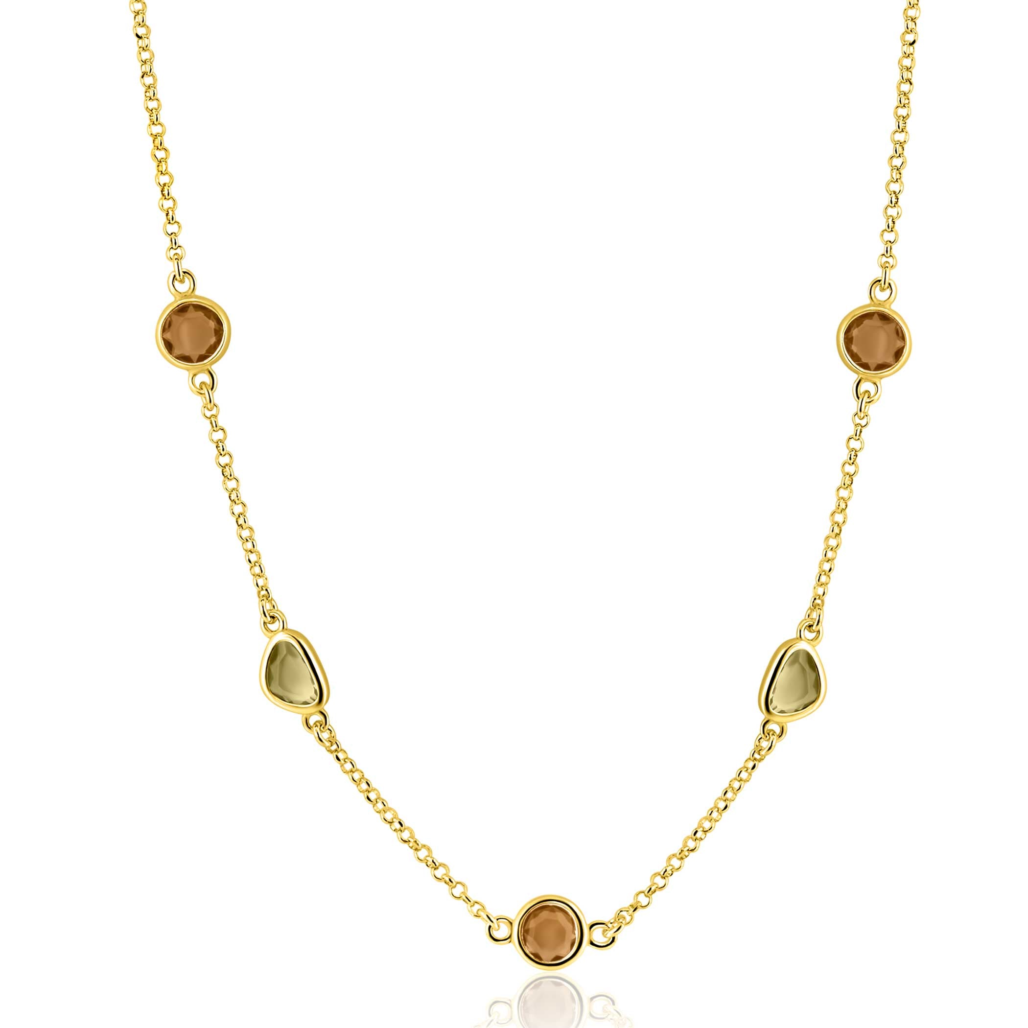 ZINZI Verguld Zilveren Ketting met Bruine Kleursteen ZIC2770