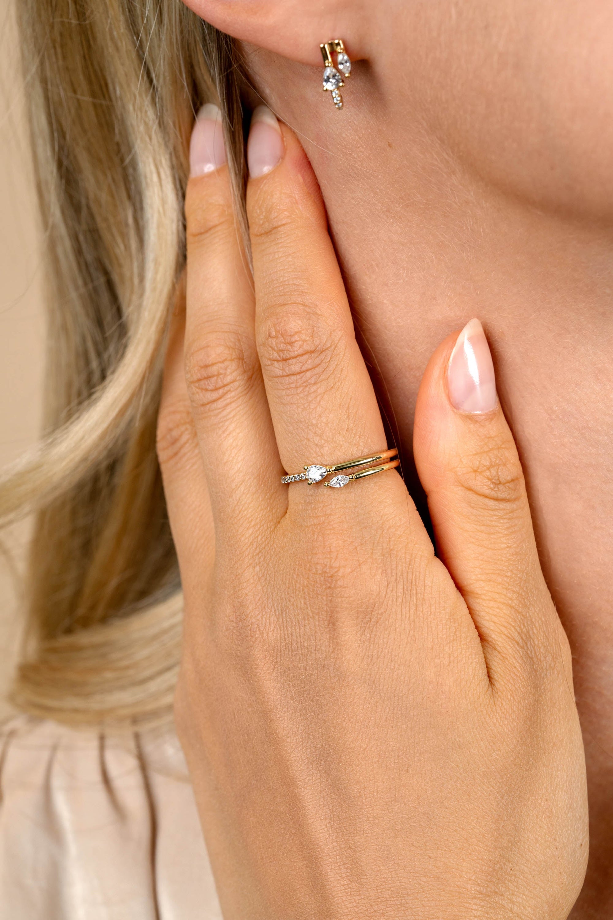 ZINZI gold plated zilveren multi-look ring met een peervormige en ovale witte zirkonia ZIR2689Y - PansiteNederland.nl