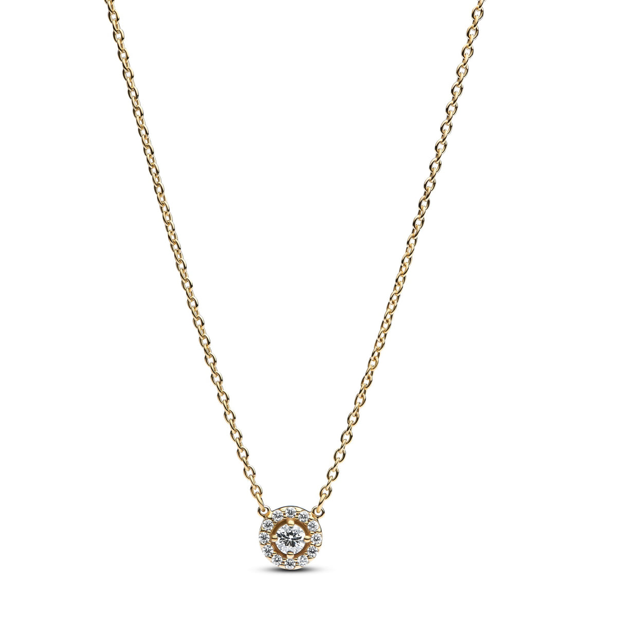 Pandora Halsketting met hanger met ronde halo en pave goudverguld