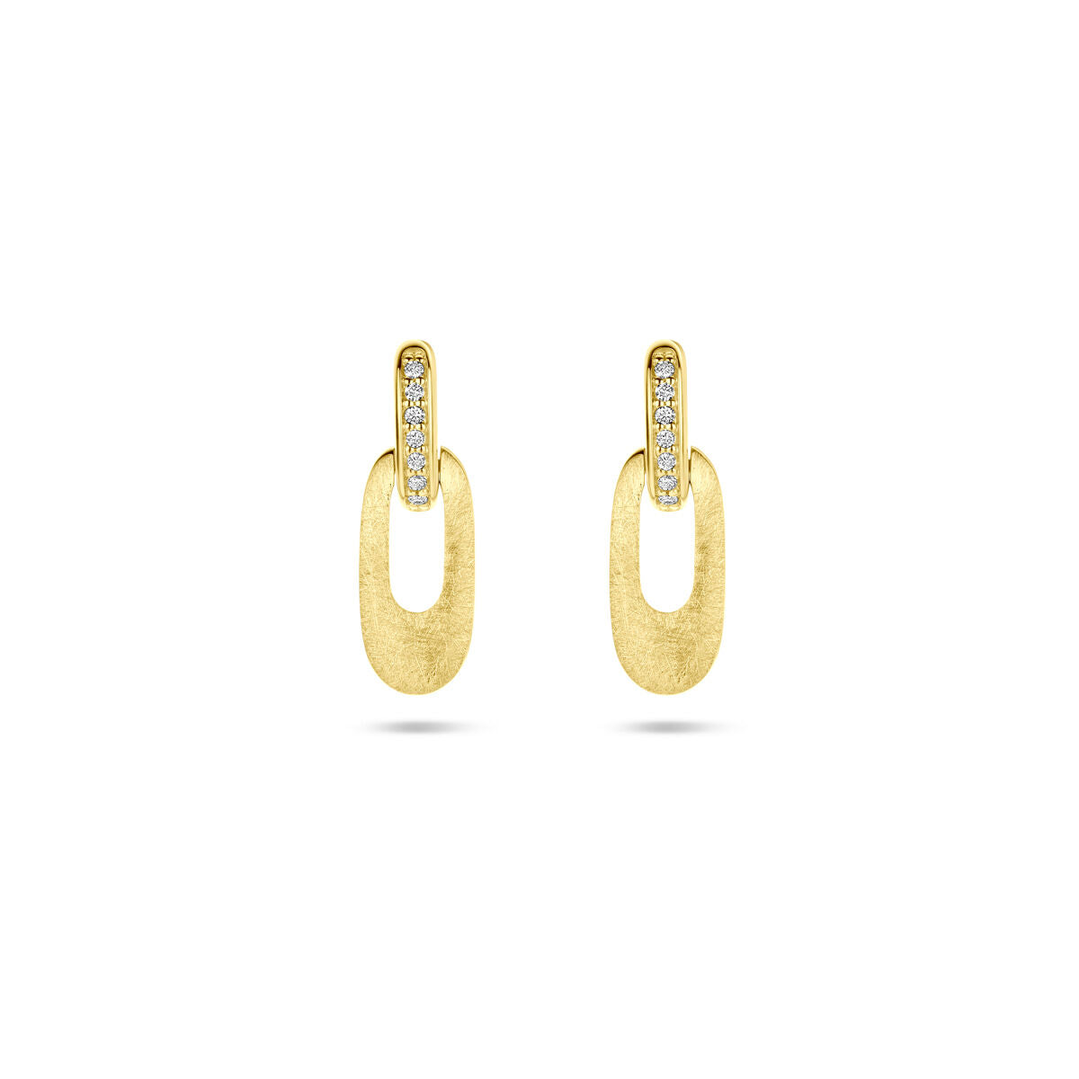 14K geelgouden oorhangers poli/mat diamant 0.04ct 2x 0.02ct h si 16 mm - 4034613