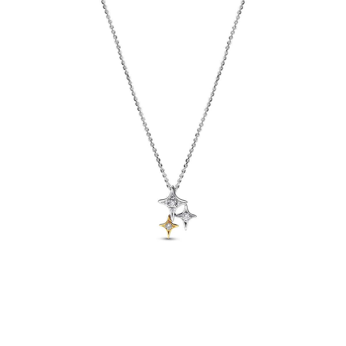 Pandora Drievoudige Ster Hanger Halsketting bicolor zilver en goudverguld