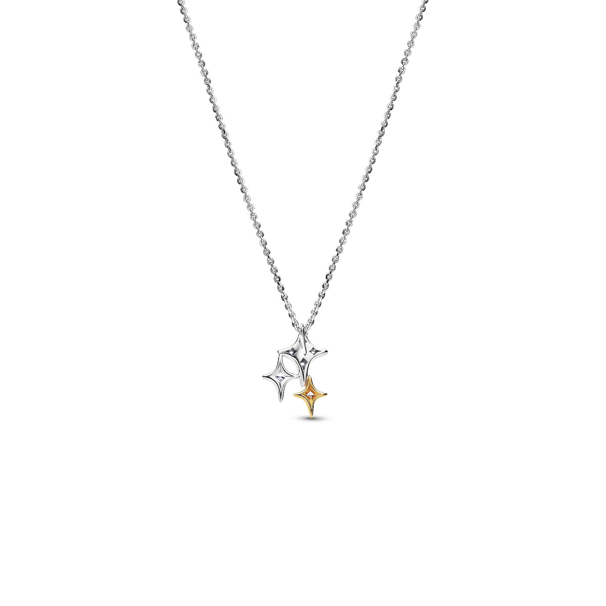 Pandora Drievoudige Ster Hanger Halsketting bicolor zilver en goudverguld 365051C01