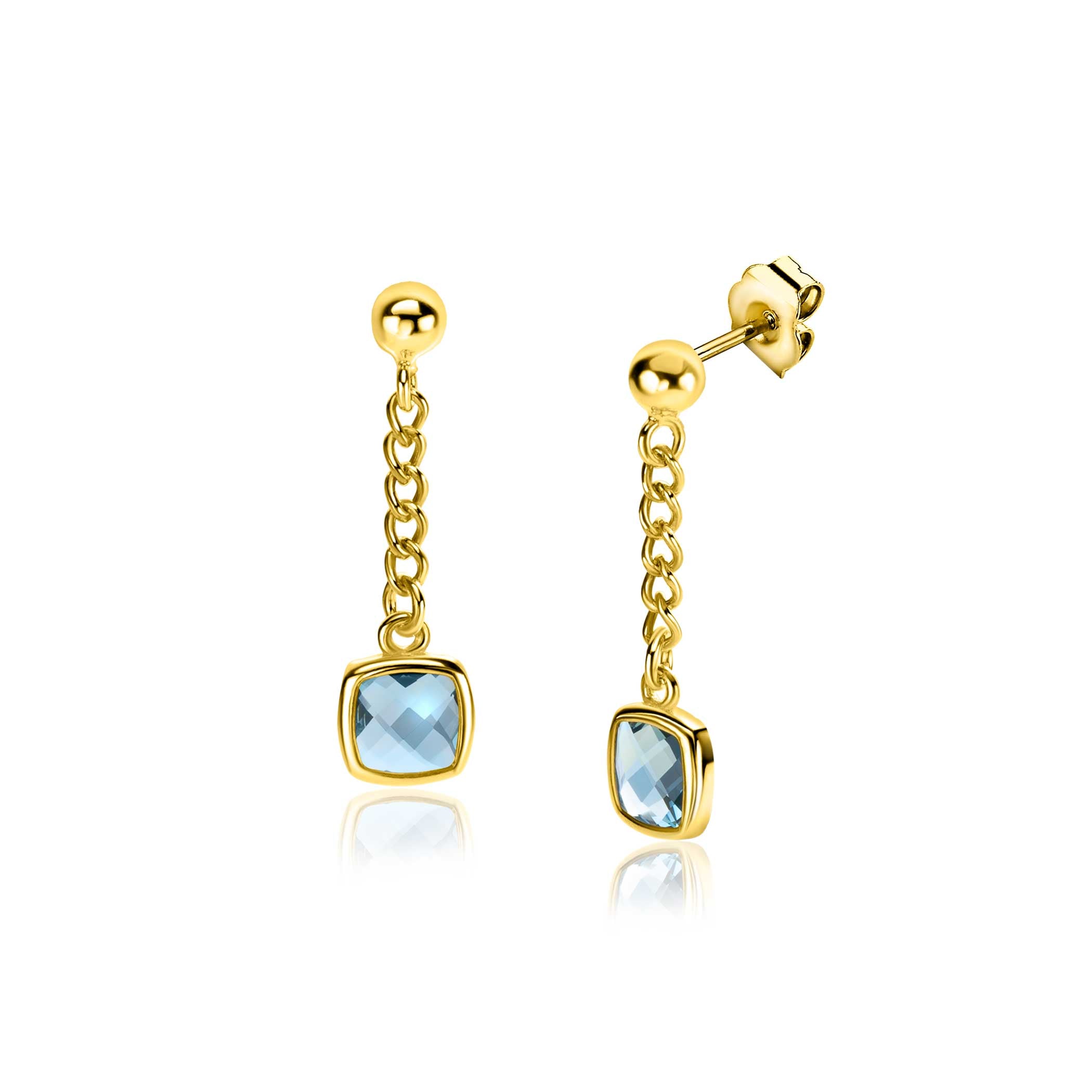 ZINZI Verguld Zilveren Oorbellen 25mm blauw - ZIO2417G