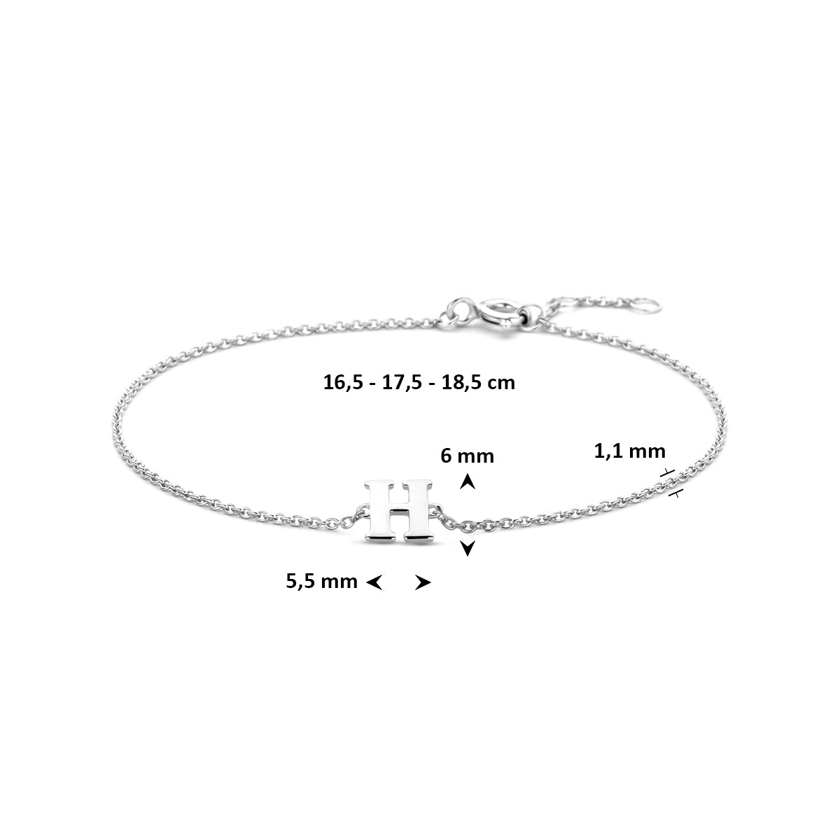 Armband letter H zilver gerhodineerd #Letter_H