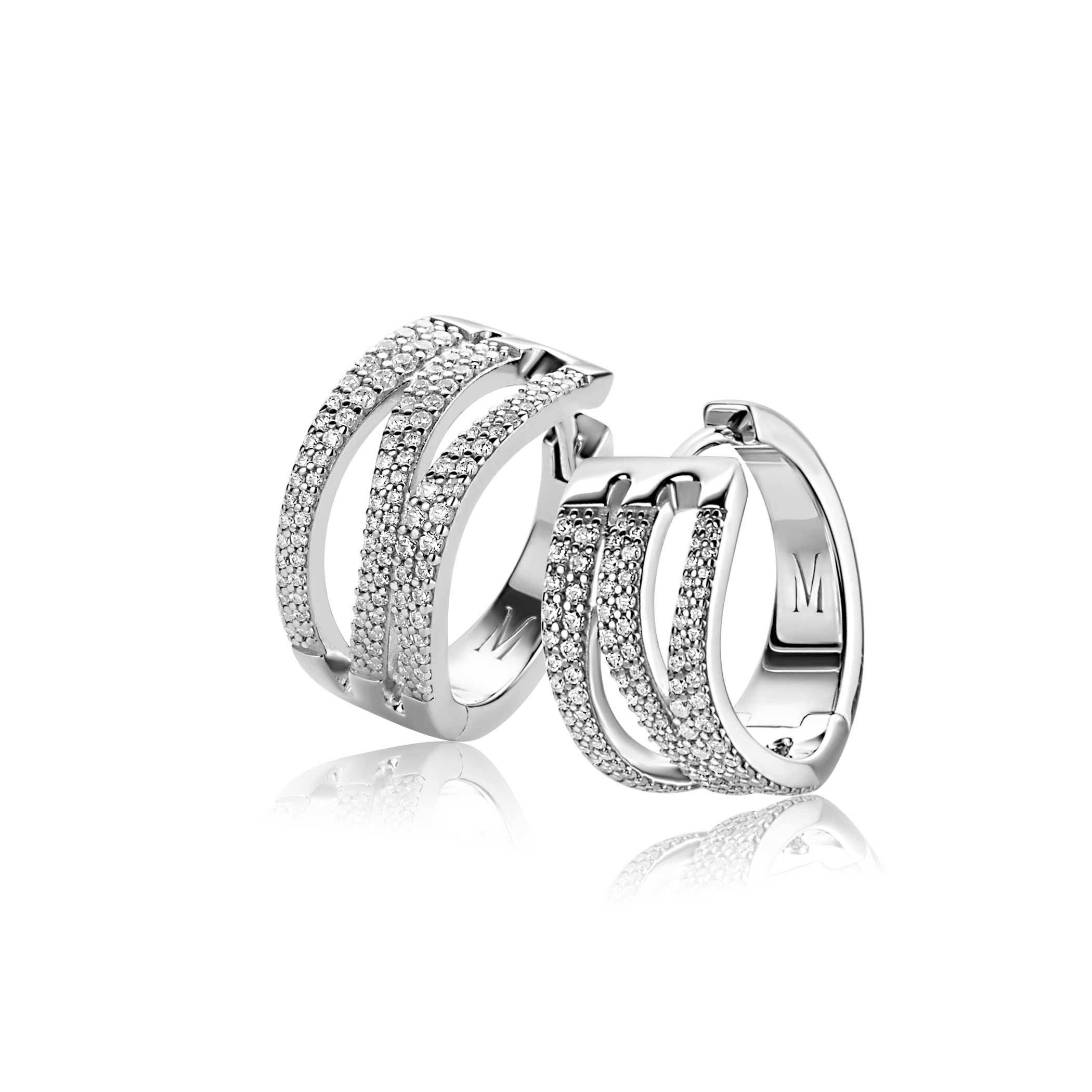 Mart Visser by ZINZI zilveren oorbellen met luxe scharniersluiting glad 18 mm witte zirkonia's MVO26