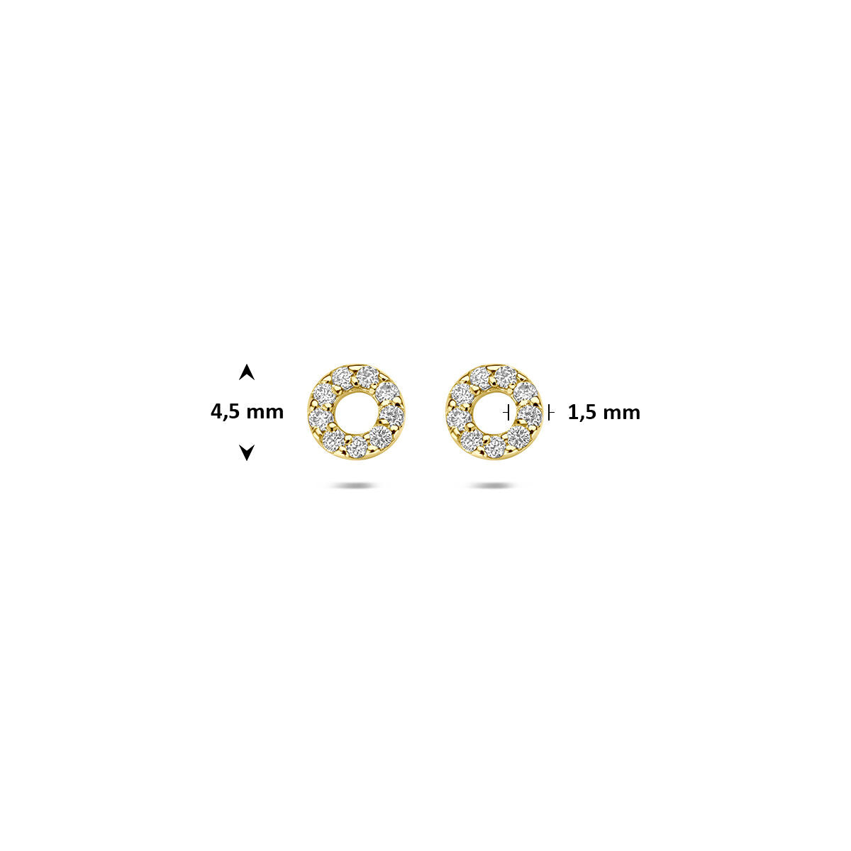 Oorknoppen rond lab grown diamant 0.092ct (2x 0.046ct) f vs 14K geelgoud 4,5 mm