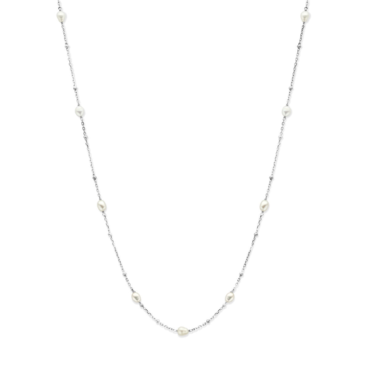 Collier parels 41 + 4 cm zilver gerhodineerd