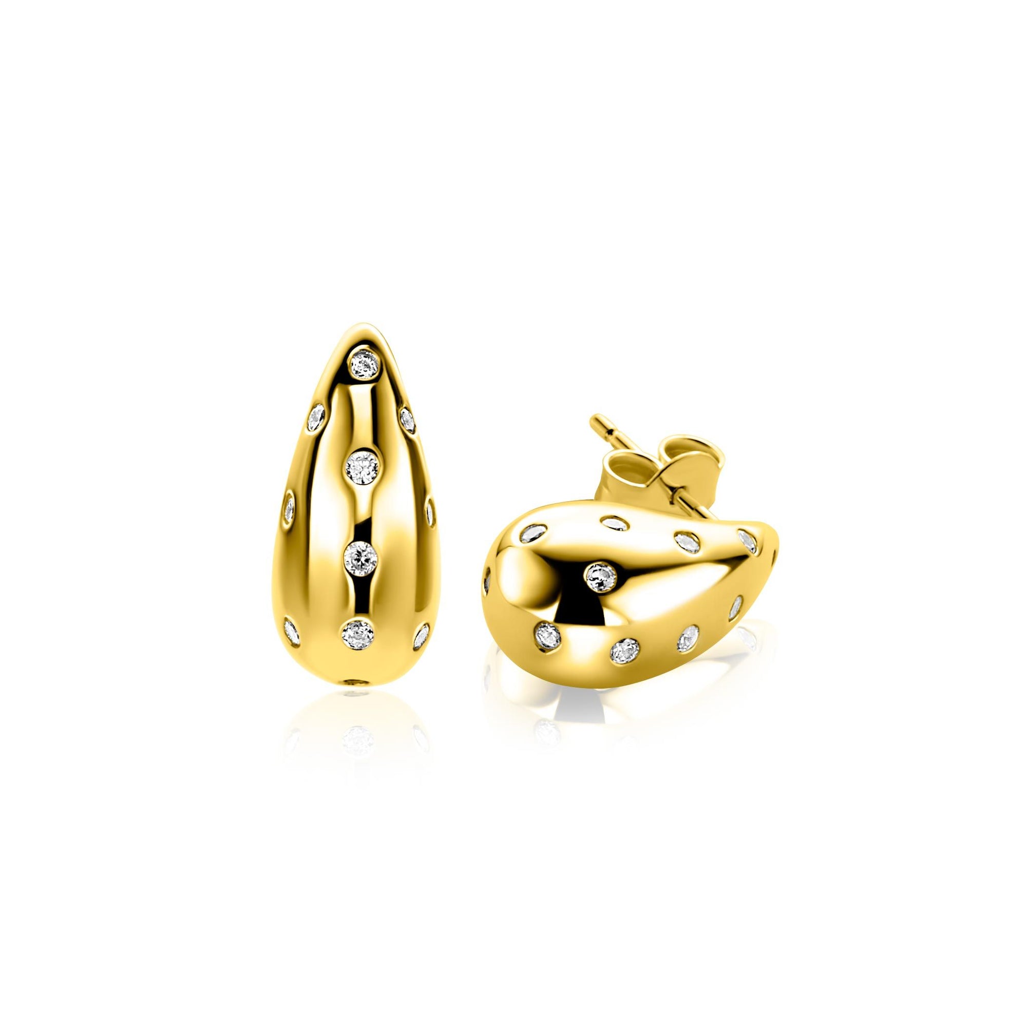 ZINZI gold plated zilveren oorstekers in druppelvorm met witte zirkonia's 17mm ZIO2708Y - PansiteNederland.nl