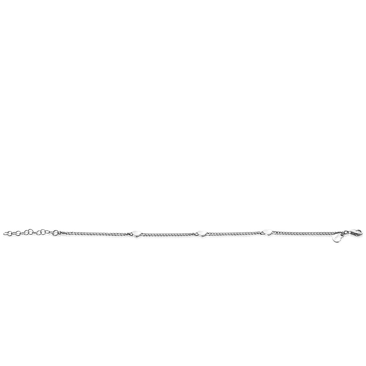ZINZI zilveren gourmet armband met drie glanzende hartjes 17-20cm ZIA2408 - PansiteNederland.nl