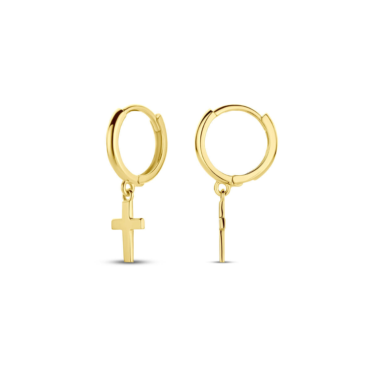 Klapoorringen kruis 9K geelgoud 20 mm