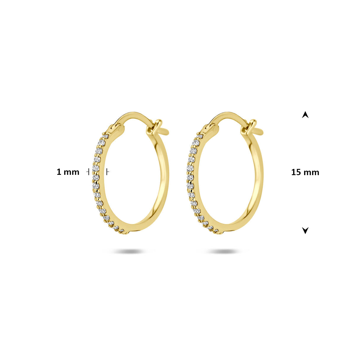Oorringen lab grown diamant f vs buis 14K geelgoud 1 mm wit
