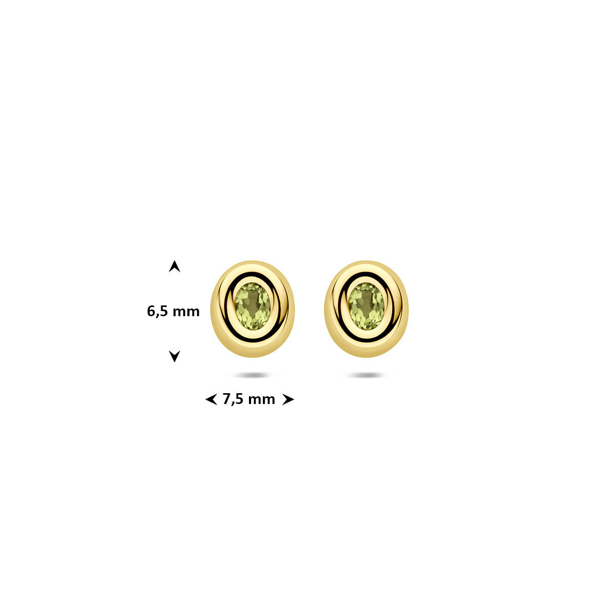 Oorknoppen peridot 9K geelgoud 6,5 mm