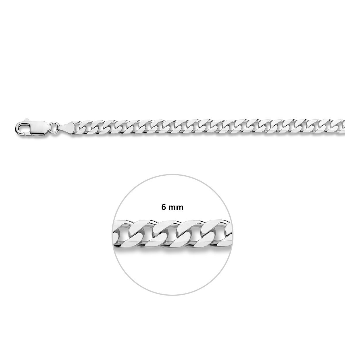 Armband gourmette 8 zijdes geslepen 6,0 mm 21 cm zilver gerhodineerd