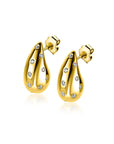 ZINZI gold plated zilveren oorstekers in druppelvorm met witte zirkonia's 17mm ZIO2708Y - PansiteNederland.nl