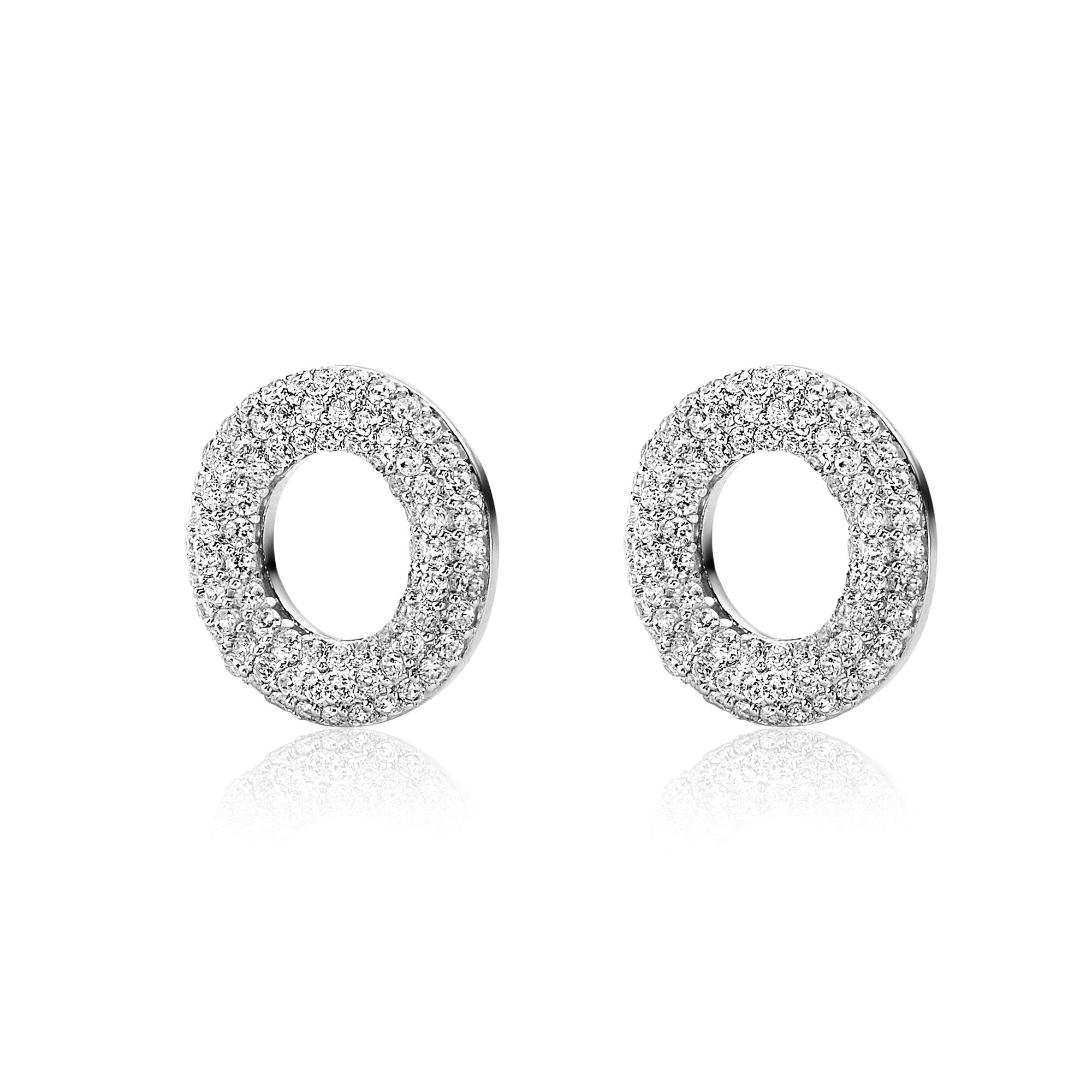 12mm ZINZI zilveren oorbedels open ronde vormen, bezet met witte zirconia's ZICH2446 (zonder Oorbedels)