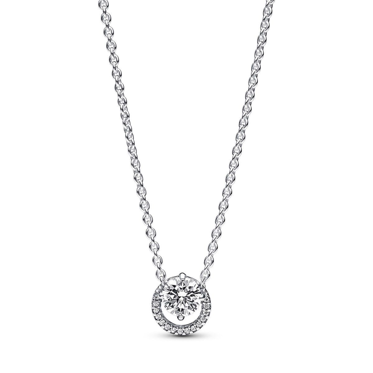 Pandora Sprankelende halsketting met ronde halohanger zilver