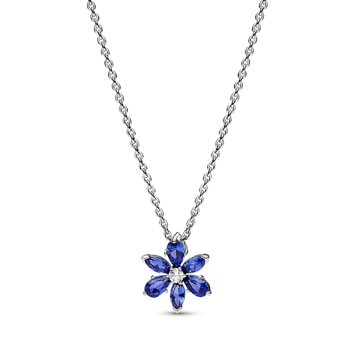 Pandora Sprankelende Blauwe Herbarium Cluster Ketting met Hanger zilver