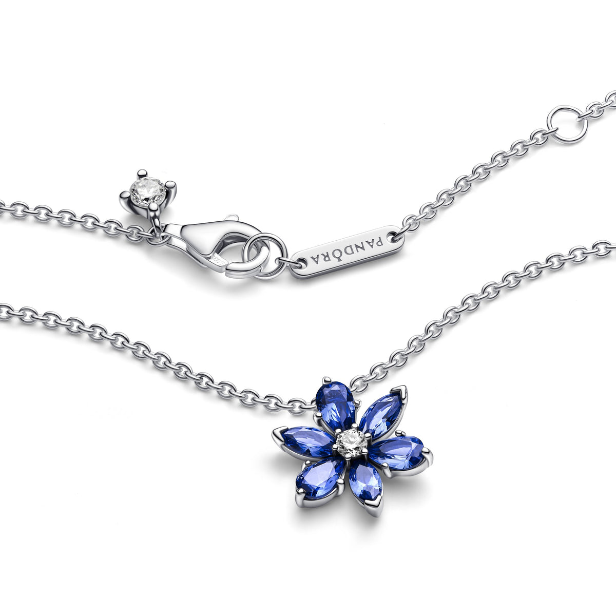 Pandora Sprankelende Blauwe Herbarium Cluster Ketting met Hanger zilver 392387C02