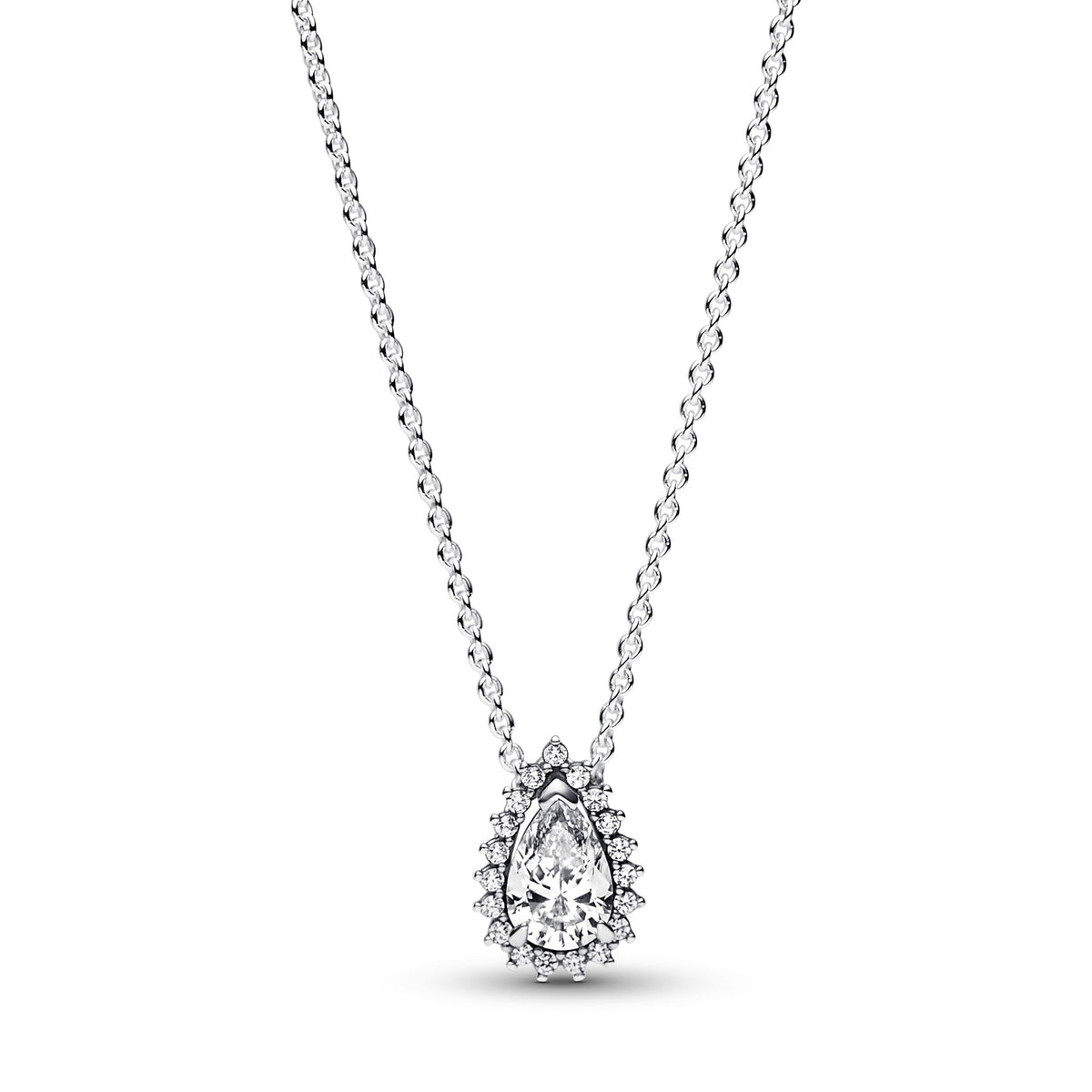 Pandora Sprankelende Peer Halo Halsketting zilver
