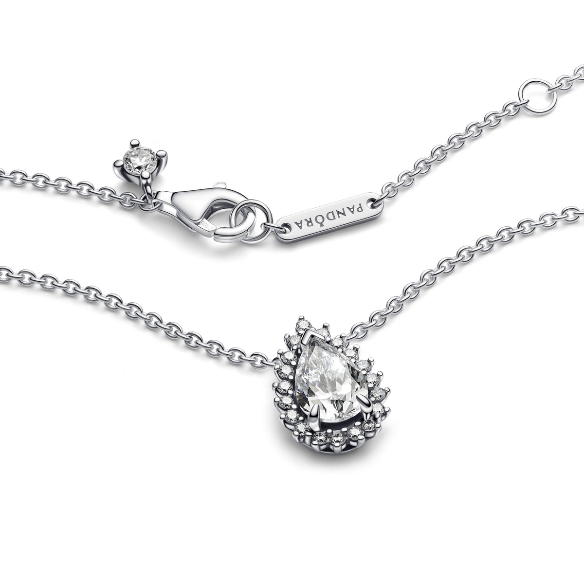 Pandora Sprankelende Peer Halo Halsketting zilver 392832C01