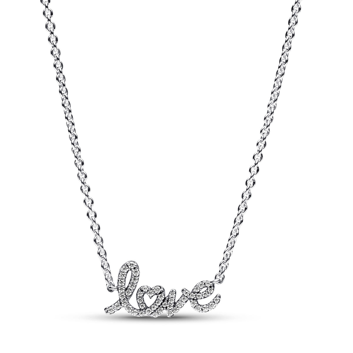 Pandora Sprankelende halsketting love handgeschreven zilver