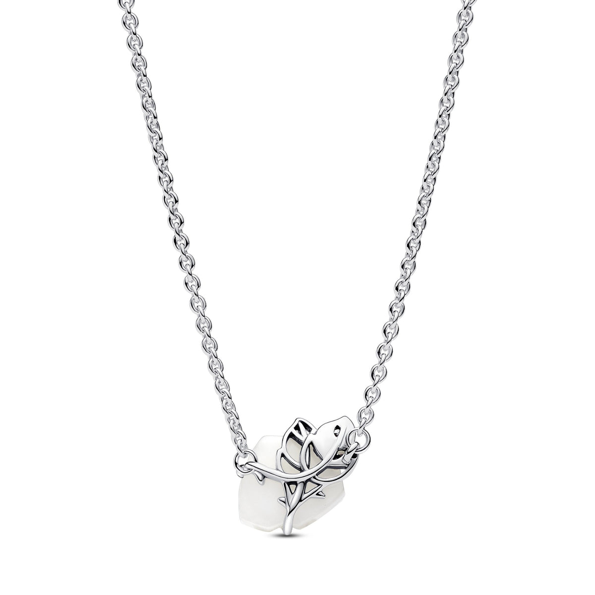 Pandora Witte roos in bloei halsketting zilver 393206C01