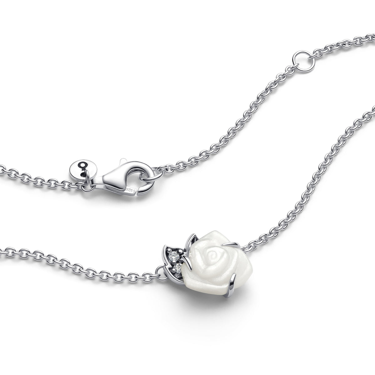 Pandora Witte roos in bloei halsketting zilver 393206C01