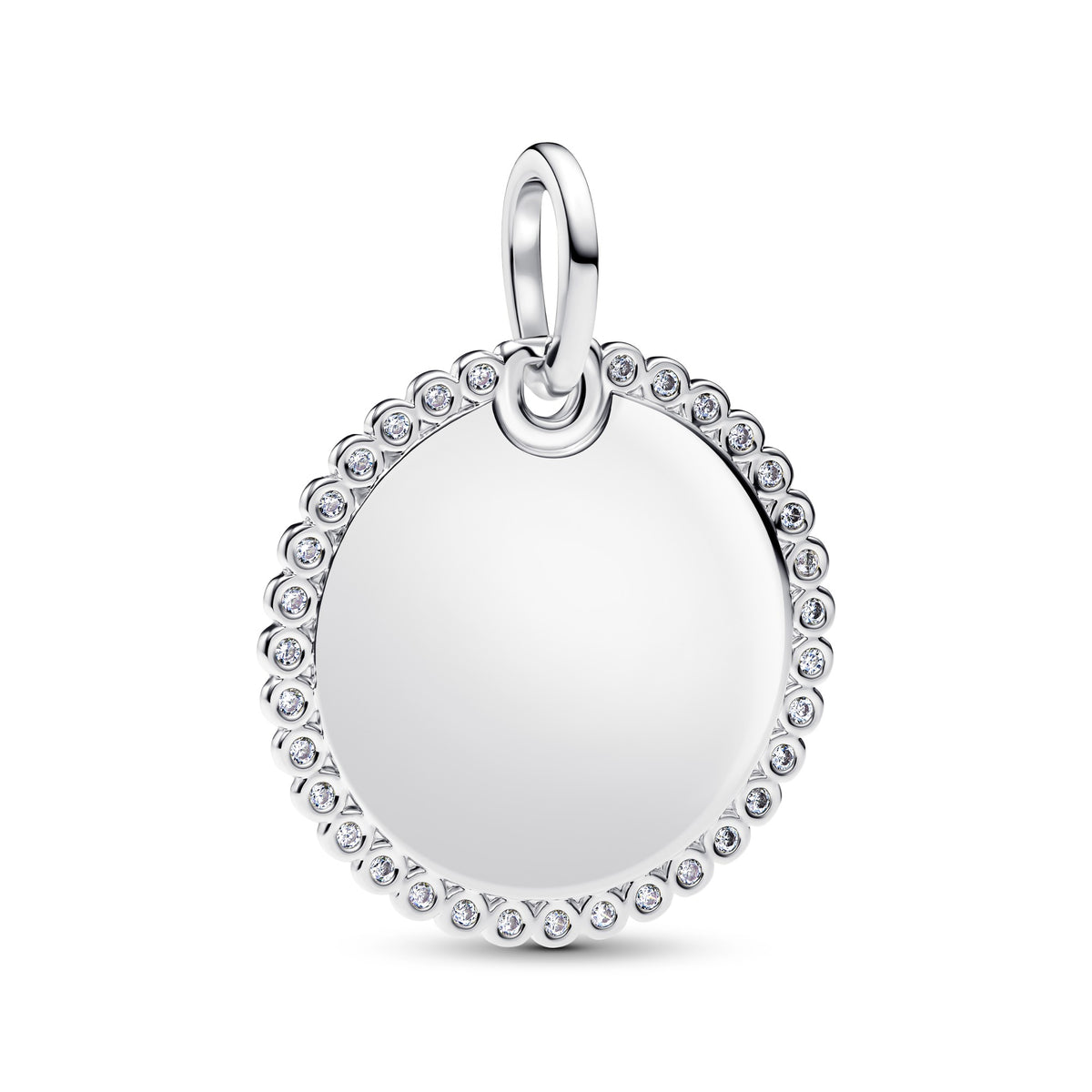 Pandora Hanger graveerbaar rond plaatje zilver