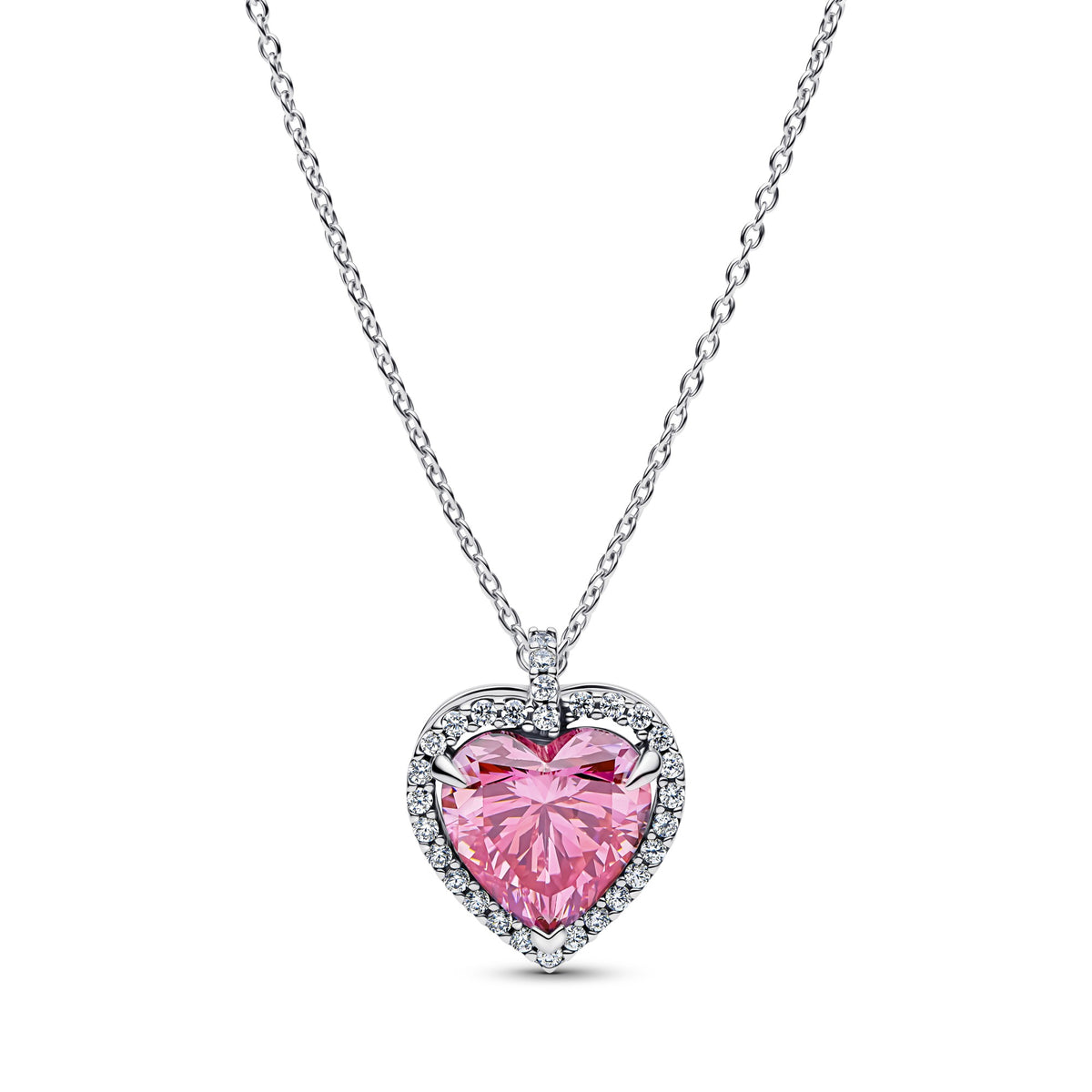 Pandora Roze Halo Hart Halsketting zilver