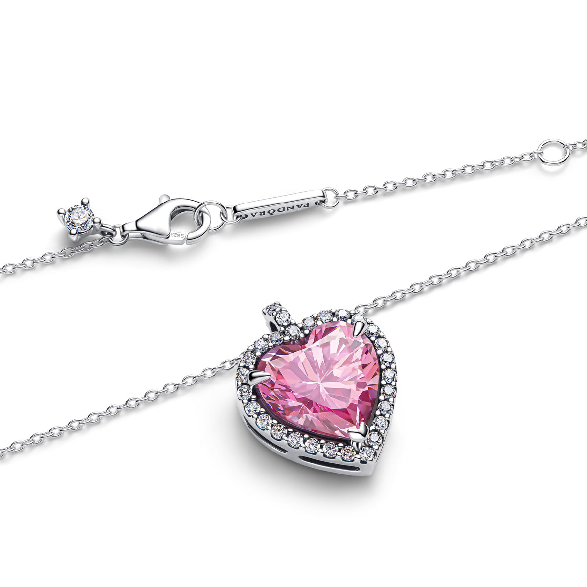 Pandora Roze Halo Hart Halsketting zilver 394414C01