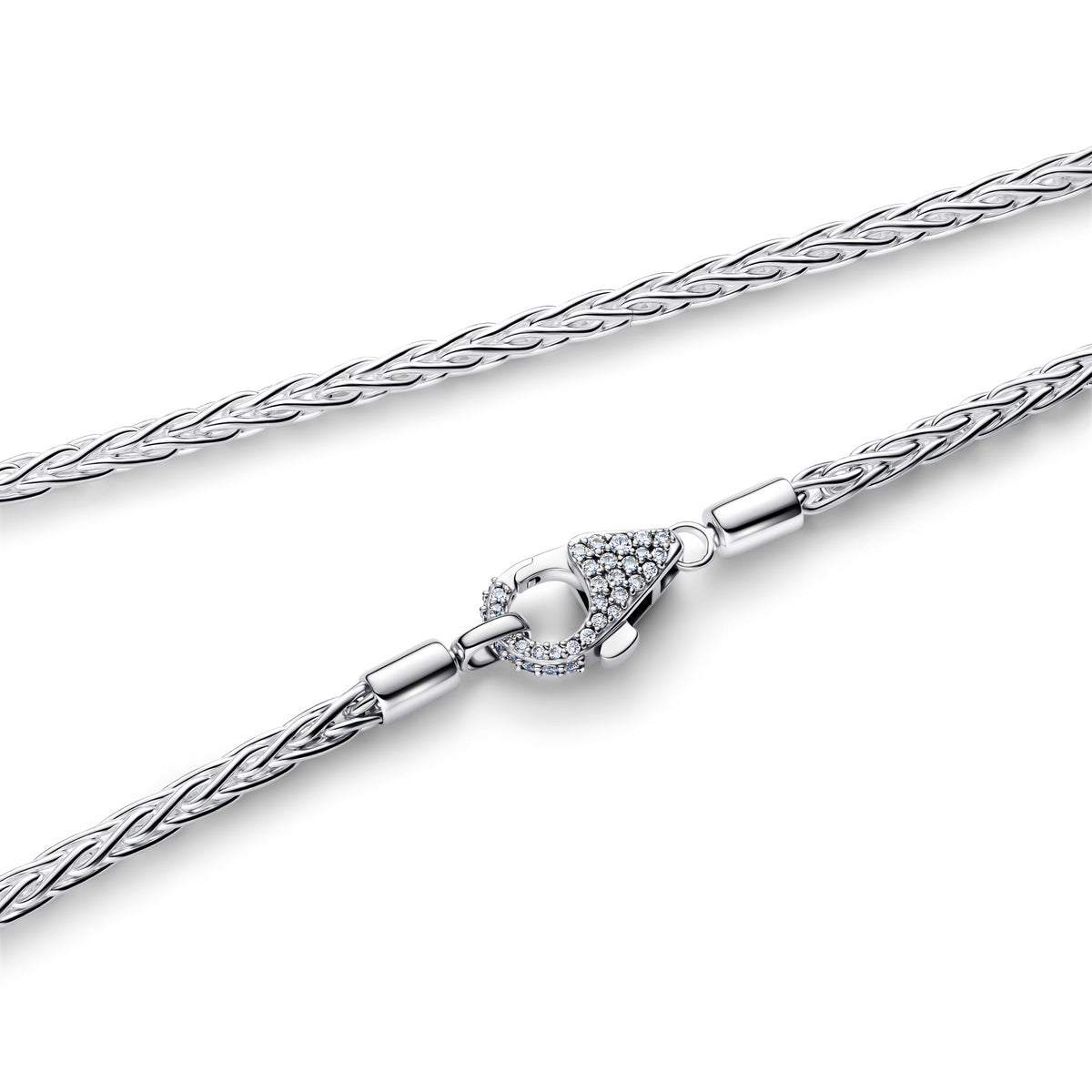 Pandora Pavé Sluiting Foxtail Halsketting met Bedel zilver 394463C01