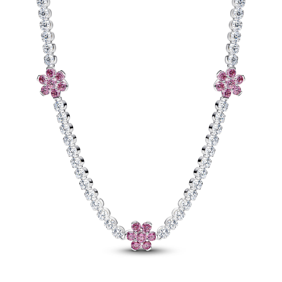Pandora Roze Bloem Tennis Halsketting zilver