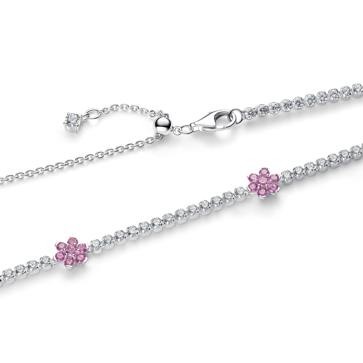 Pandora Roze Bloem Tennis Halsketting zilver 394561C01